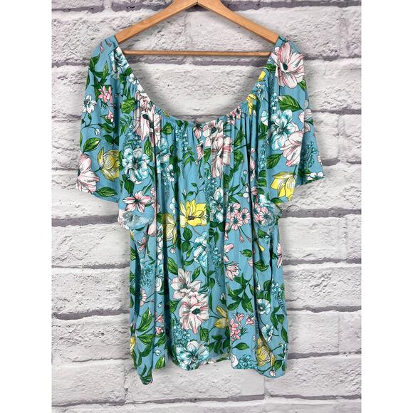 TORRID Women's 3X (3) Blue Floral Boho Rayon Slub Flutter Short Sleeve Blouse - Picture 5 of 12